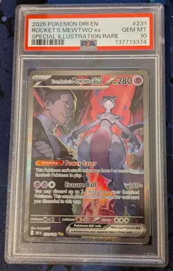 Pokemon 2025 DR Team Rocket's Mewtwo EX Destined Rivals SIR #231 PSA 10 Gem Mint - Image 3