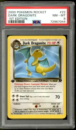 Pokemon Team Rocket 1st Edition Dark Dragonite 22/82 PSA 8 - Image 1