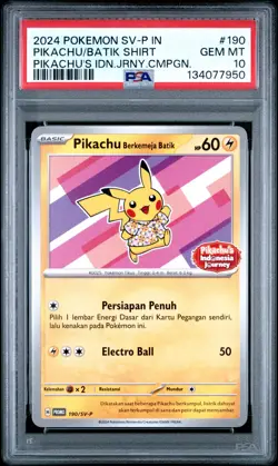 2024 POKEMON INDONESIAN SV-P PROMO #190 PIKACHU IN BATIK SHIRT PSA 10 - Image 1