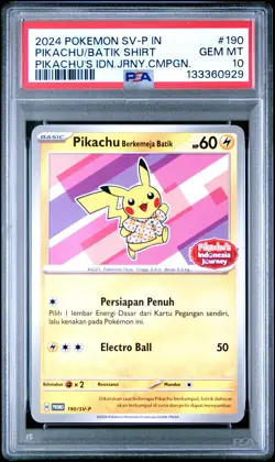 2024 POKEMON INDONESIAN SV-P PROMO #190 PIKACHU IN BATIK SHIRT PSA 10 - Image 1