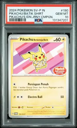 2024 POKEMON INDONESIAN SV-P PROMO #190 PIKACHU IN BATIK SHIRT PSA 10 - Image 1