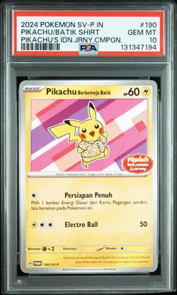 2024 POKEMON INDONESIAN SV-P PROMO #190 PIKACHU IN BATIK SHIRT PSA 10 - Image 1