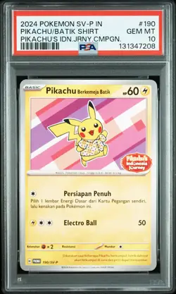 2024 POKEMON INDONESIAN SV-P PROMO #190 PIKACHU IN BATIK SHIRT PSA 10 - Image 1
