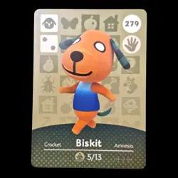 #279 Biskit AUTHENTIC Nintendo Animal Crossing Amiibo Card Series 3 - Image 1
