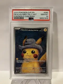 2023 Pokemon SVP Pokemon X Van Gogh #085 Pikachu Grey Felt Hat Gem Mint PSA 10 - Image 1