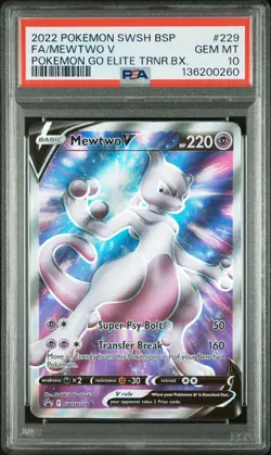 2022 POKEMON SWSH BLACK STAR PROMO #229 FULL ART/MEWTWO V PSA 10 - Image 1