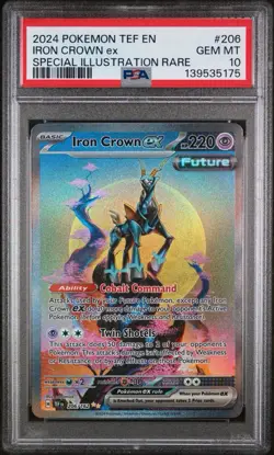 2024 POKEMON TEMPORAL FORCES 206 IRON CROWN EX SPECIAL ILLUSTRATION RARE PSA 10 - Image 1
