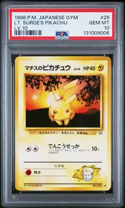 1998 POKEMON JPN GYM LV.10 #25 LT. SURGE'S PIKACHU PSA 10 - Image 1