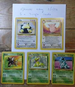 Pokemon Bundle Of 5 Rare Vintage Jungle Cards Non Holo 1999 Snorlax Clefable - Image 1