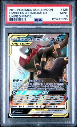 2019 POKEMON SUN & MOON UNIFIED MINDS #125 UMBREON & DARKRAI GX PSA 9 - Image 1