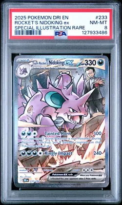2025 POKEMON DRI EN-DESTINED RIVALS #233 TEAM ROCKET'S NIDOKING EX PSA 8 - Image 1