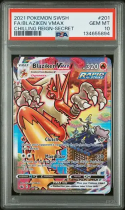 2021 POKEMON SWORD & SHIELD CHILLING REIGN SECRET FULL ART/BLAZIKEN VMAX PSA 10 - Image 1