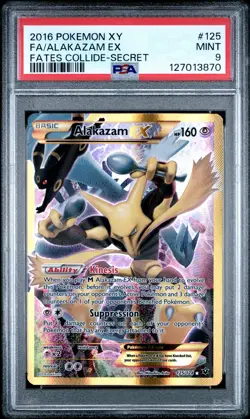 2016 POKEMON XY FATES COLLIDE SECRET #125 FULL ART/ALAKAZAM EX PSA 9 - Image 1