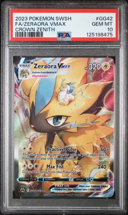 2023 POKEMON SWORD & SHIELD CROWN ZENITH #GG42 FULL ART/ZERAORA VMAX PSA 10 - Image 1