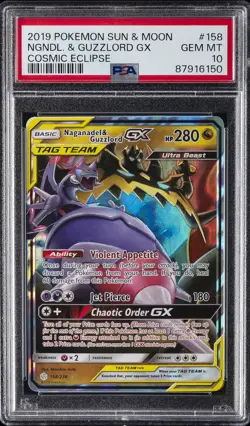 2019 POKEMON SUN & MOON COSMIC ECLIPSE #158 NAGANADEL & GUZZLORD GX PSA 10 - Image 1