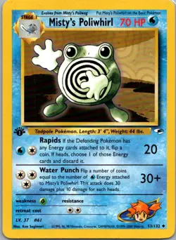 Misty's Poliwhirl 53/132 Uncommon Gym Heroes Pokemon 1st Ed Lightly Played - Image 1