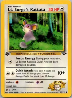 Lt. Surge's Rattata 85/132 Common Gym Challenge Pokemon 1st Ed Moderately Played - Image 1