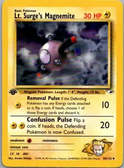Lt. Surge's Magnemite 50/132 Uncommon Gym Heroes Pokemon 1st Ed Lightly Played - Image 1