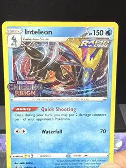 Pokemon Card Inteleon SWSH113 Prerelease Chilling Reign Holo Rare Promo Played - Image 2