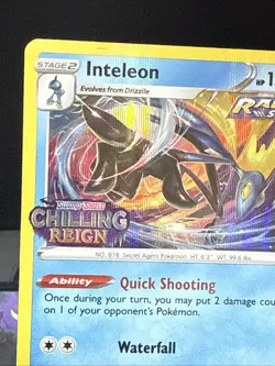 Pokemon Card Inteleon SWSH113 Prerelease Chilling Reign Holo Rare Promo Played - Image 3