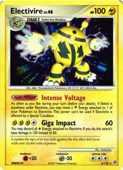 Pokemon TCG Electivire 3/130 Diamon & Pearl Holo Rare LP - Image 1