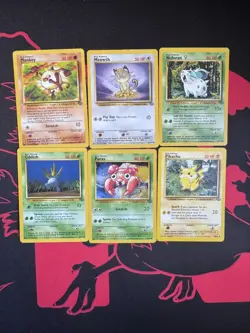 Vintage Pokemon Card Lot Base Jungle #55-60/64 Pikachu Meowth Oddish Paras - Image 1