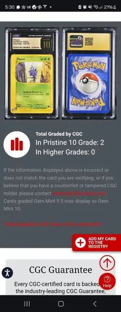(POP 2) CGC 10 PRISTINE Pineco 85/144 Skyridge Pokemon Card 2003 - Image 4