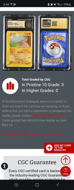 (POP 3) CGC 10 PRISTINE Pokemon 2003 Swinub 108/144 Skyridge Card - Image 4