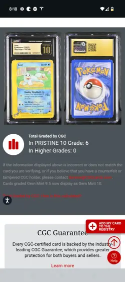(POP 6) CGC 10 PRISTINE Seel 95/144 Skyridge eReader- RARE Pokemon Card - Image 4