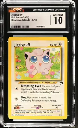CGC 10 GEM MINT Jigglypuff 2001 Southern Islands 8/18 Pokemon Card - Image 1