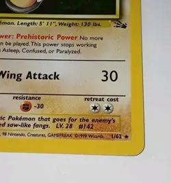 Vintage AERODACTYL - 1/62 Fossil Unlimited Holo Rare Pokemon Card 🌟 NM/LP - Image 2