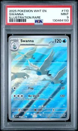 2025 POKEMON WHT EN-WHITE FLARE ILLUSTRATION RARE #110 - SWANNA 110/086 - PSA 9 - Image 1