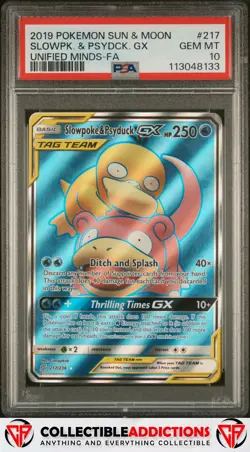 2019 Pokemon Sun & Moon Unified Minds #217 Slowpoke. & Psyduck Gx PSA 10 - Image 1