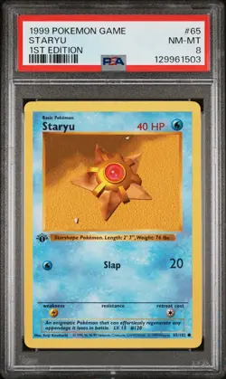 1999 Pokemon Base Basic 1st Edition Staryu 65 PSA 8 NEAR MINT-MINT - Image 1