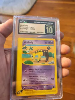 (POP 6) CGC 10 PRISTINE Girafarig 58/144 Skyridge Pokemon Black Label 2003 - Image 1