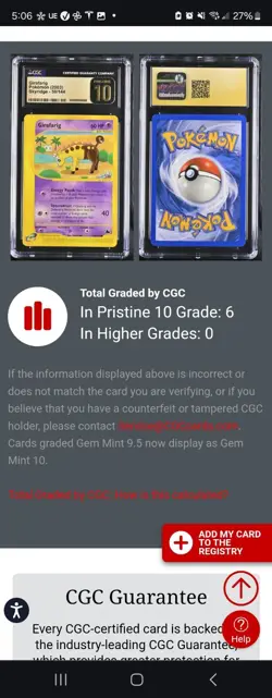 (POP 6) CGC 10 PRISTINE Girafarig 58/144 Skyridge Pokemon Black Label 2003 - Image 4