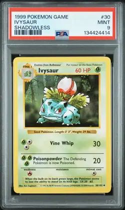 1999 Pokemon Game Base Set Shadowless Ivysaur #30 PSA 9 - Image 1