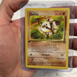 1999 Vintage Pokemon Mankey 1st Edition Jungle 55/64 Pokemon HP Heavily Played - Image 1