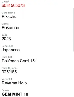 Pokemon 2023 Japanese 151 025/165 Pikachu Reverse Holo CGC Gem Mint 10 - Image 3