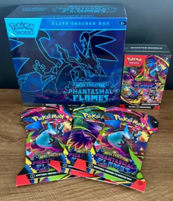 Pokemon Phantasmal Flames ETB + Booster Bundle + 3 Sleeved Booster Packs - Image 1