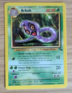Arbok Fossil Set Vintage Uncommon WOTC Pokemon Card 31/62 Excellent Condition - Image 1