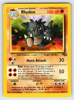 Rhydon 45/64 1999 Jungle Set Pokemon Card TCG WOTC Vintage Nintendo Uncommon Lp - Image 1