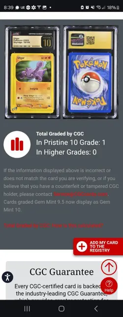 (POP 1) CGC 10 PRISTINE Gligar 59/144 Pokemon Skyridge Card 2003 - Image 4