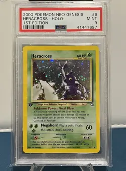 2000 Pokemon Neo Genesis Heracross Holo 1st Edition 6/111 PSA 9 Mint 💫 Swirl 💫 - Image 1