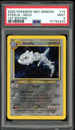 2000 Pokemon Neo Genesis #15 Steelix Holo 1st Edition PSA 9 Mint - Image 1