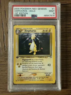2000 Pokemon Neo Genesis Ampharos 1st Edition Holo Rare #1 PSA 9 Mint w/ Swirl - Image 1