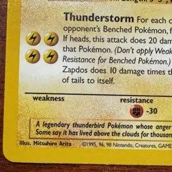 1995 Pokemon Trading Card Game Zapdos 30/62 Rare Card NM Condition - Image 2