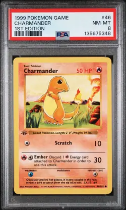 Pokemon Charmander 1st Edition Base Set 1999 46/102 PSA 8 - Image 1
