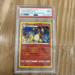 2020 Pokemon TCG Charizard Holo 025/185 SWSH Vivid Voltage Cracked Ice PSA 9 - Image 1