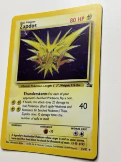 1999 POKEMON FOSSIL CORNER HOLO ERROR #15 ZAPDOS HOLO RARE LP - Image 3